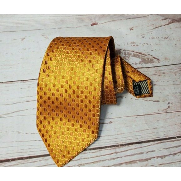 Uptown U Gold Men Gold Bubble Design Hand Made Fiber Brown Stripe Inset Necktie - Picture 8 of 12